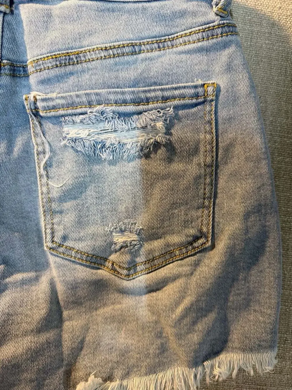 Wax Jean Collection Distressed Raw Hem Denim Shorts, Medium